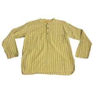 Karma Circle Top Womens M/L Yellow Striped Crinkle Popover Tunic Grunge Boho